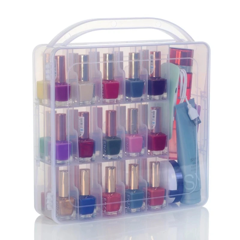 30/48 Slots Nail Polish Organizer Storage Case Divider Transparent UV Gel Portable Holder Double Side Plastic Box With Handle