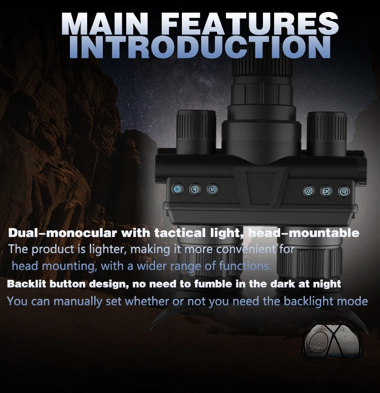 Night Vision Hunting Binoculars Head Mounted Helmet Night Vision Goggles with Tactical Flashlight with CE FCC ROHS