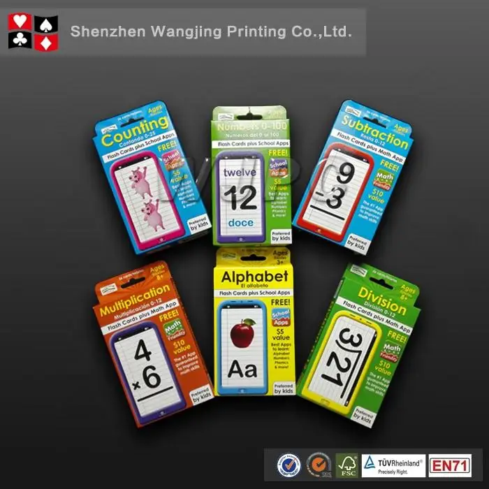 WJPC-High Quality Printing Alphabet Educational Custom Learning Math Flash Card Printing