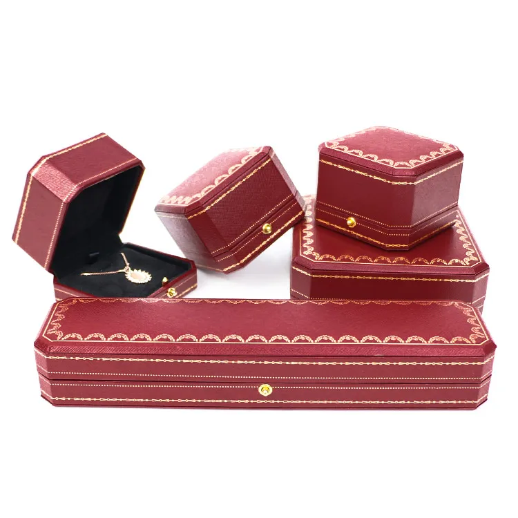 Custom Logo Velvet Earring Ring Box Luxury Red Portable Packaging Wedding Travel Necklace Gift Snap Double Ring Jewelry Box