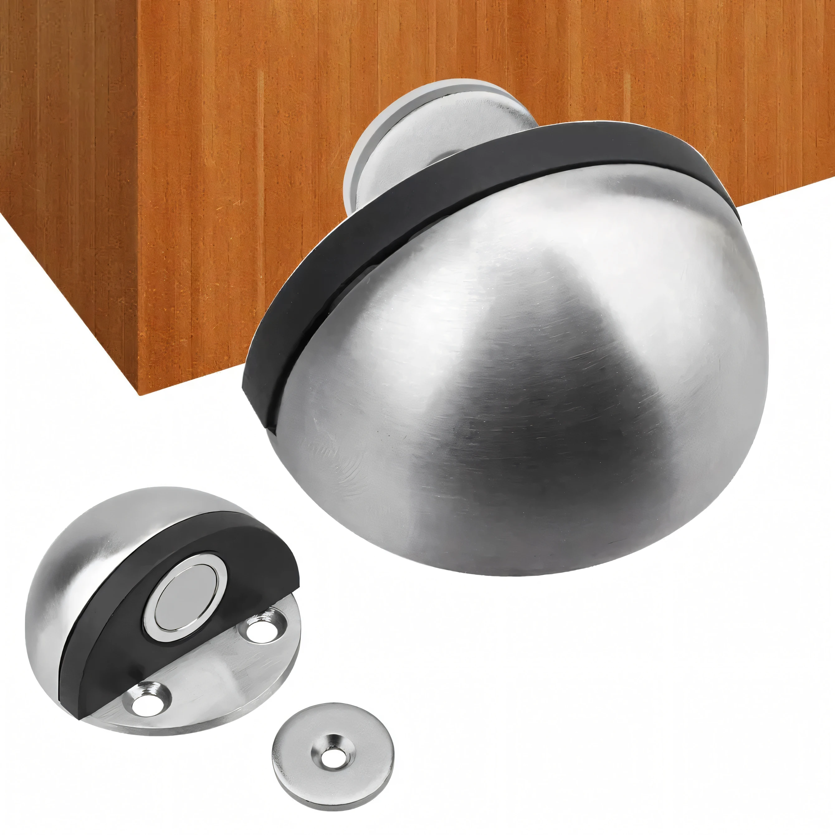 Modern Brushed Satin Stainless Steel Magnetic Door Holder Black Floor Door Stop for Bottom of Door
