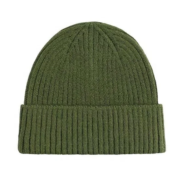 OEM fashion colorful acrylic rubber patch leather tag winter cap for women men plain beanie hat with custom woven label logo