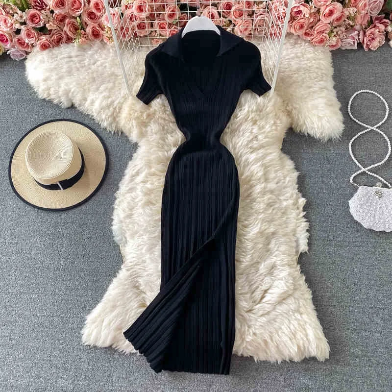 New Arrivals Slit Ladies Solid Color Knitted Pencil Dress