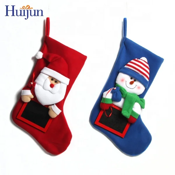 Christmas Crafts Xmas Socks Wholesale Blackboard Chalk Funny Christmas Stocking colorful hanging socks with snowman and Santa