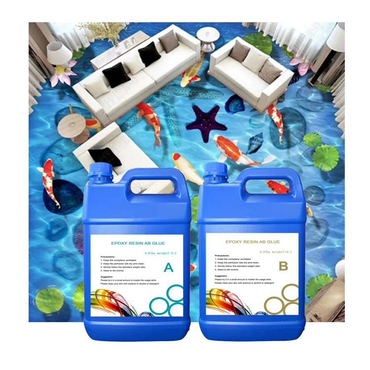 Low Price Transparent 100% Clear Epoxi 3D Marble Floor Image Home Coating Epoxy Resin and Hardener