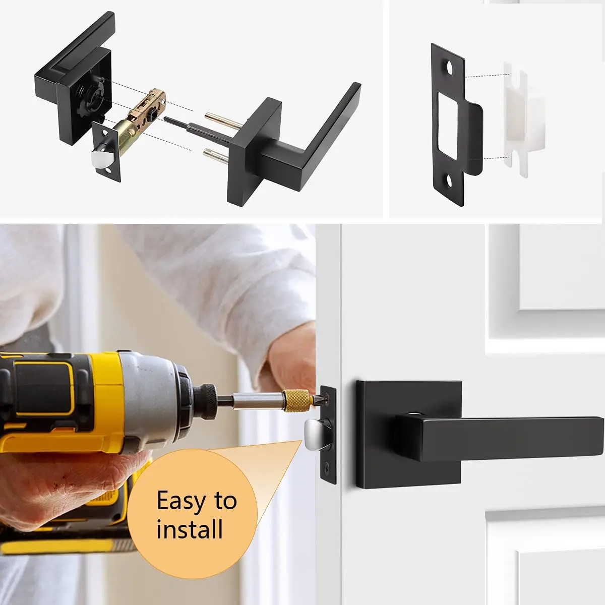 Цилиндрический дверной замок, верхняя защита для конфиденциальности, для спальни/интерьера/входа, дверная ручка матового черного цвета, рычажный замок