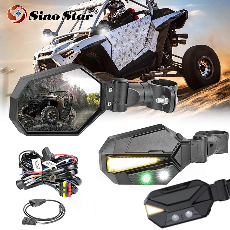 Боковые зеркала заднего вида SS781222, светодиодные зеркала заднего вида 1,5-2,5 дюйма в рулоне с уникальной двойной вращающейся системой для UTV