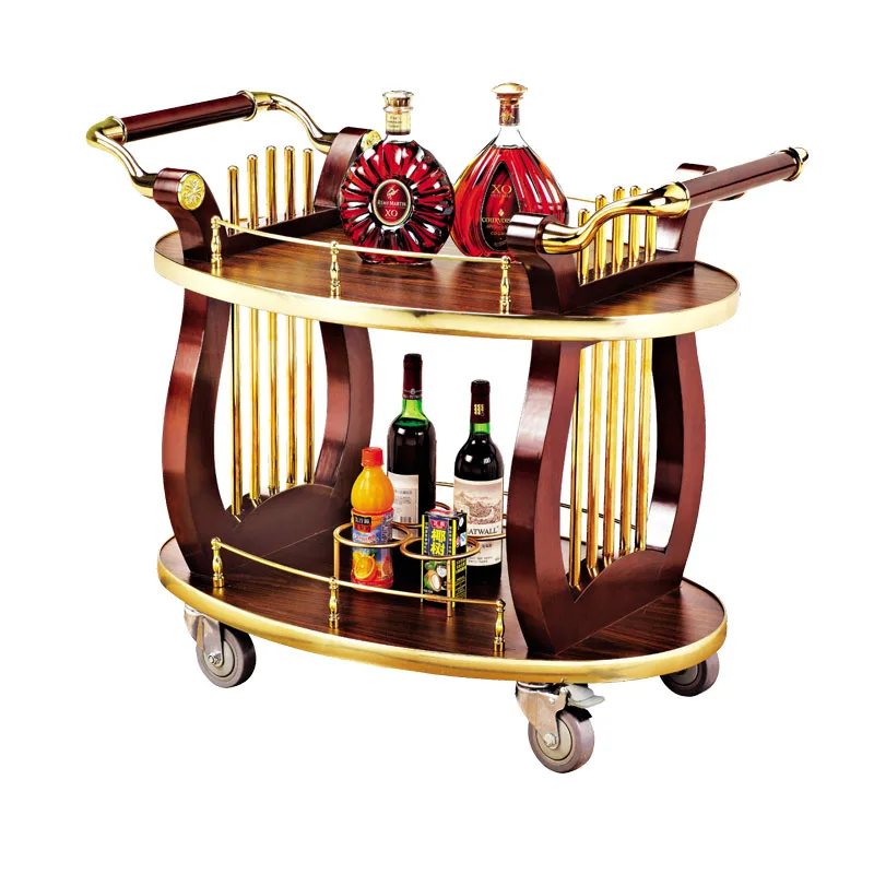 Movable Liquor Trolley Wine Serving Cart Trolley Rolling 2 Tier Cart Rack Bar Service Storage Cart for Hotel and Restaurant