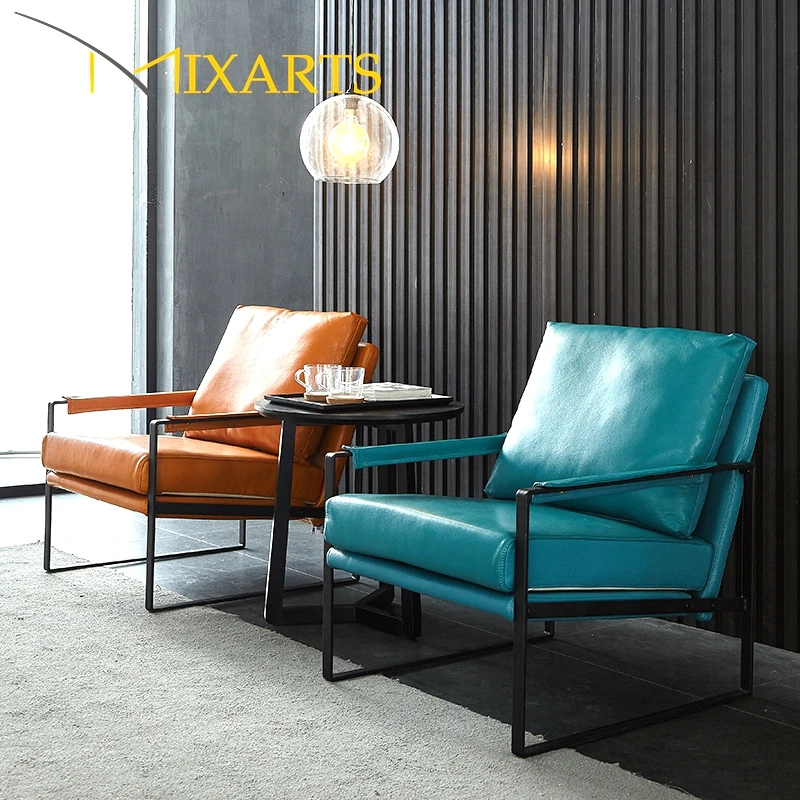 
Modern designer metal living room single armchair leather leisure lounge arm chairs 