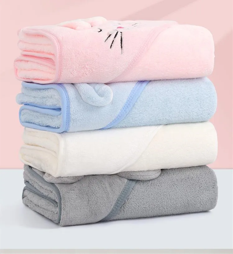 New Cartoon Animal Kids Soft Fast Absorbing Microfiber Coral Fleece Baby Hooded Bath Towel