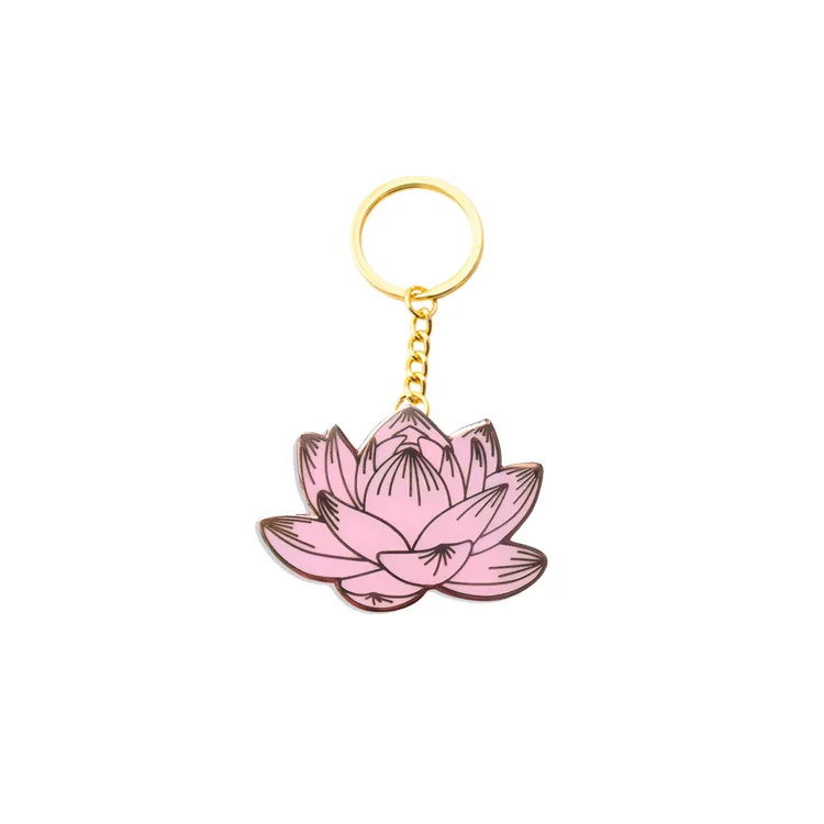 Wholesale Flower Lotus Keychain Peony Lily Lotus Daffodil Keychains Custom LOGO Cherry Blossoms Enamel Keyring Key Llavero Key