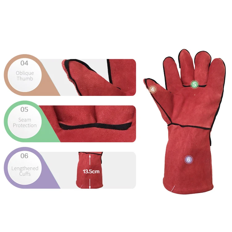 Genuine winter women windproof welding long size work leather gloves