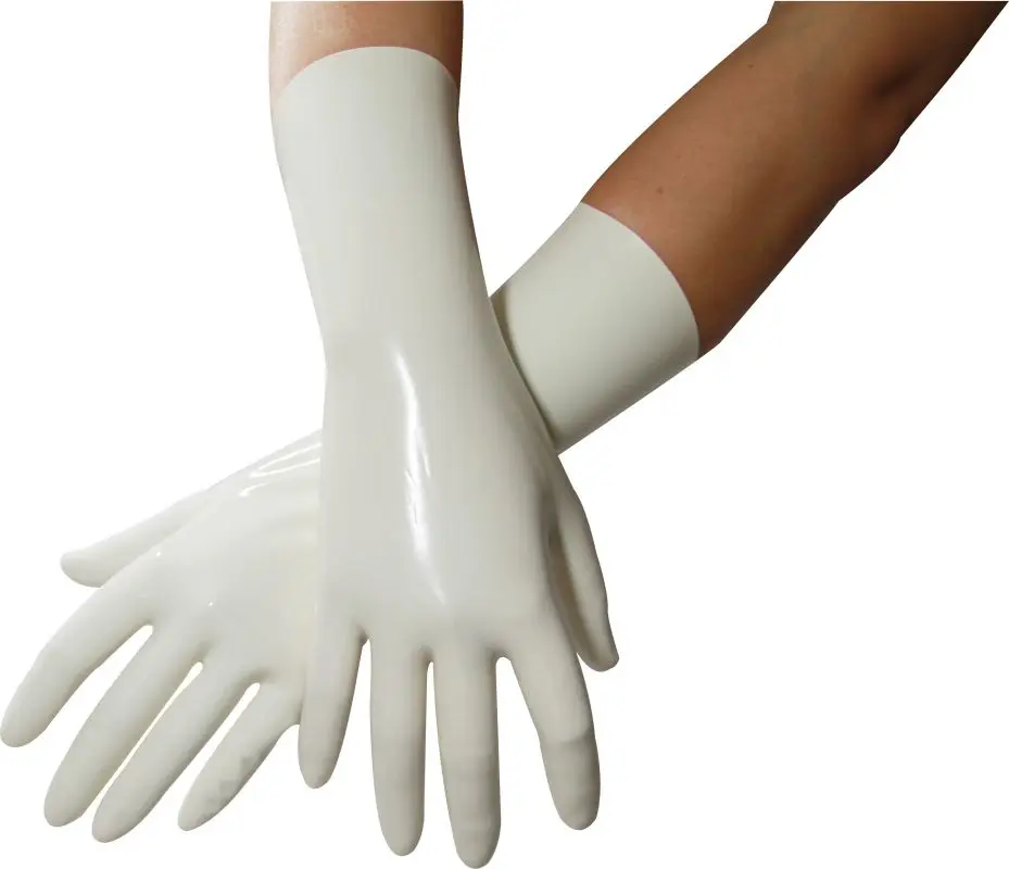 Sexy white Latex Short Sleeves Rubber Wrist Five Finger Wrist Gauntlet Mittens Gummi hand Bodycon Leotard 004