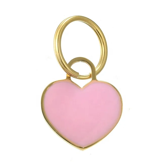 Yiwu Aceon Stainless Steel Colorful Enamel Peach Brand Design Heart Shape Back Side Blank Personalized Split Ring Pet Dog Tag