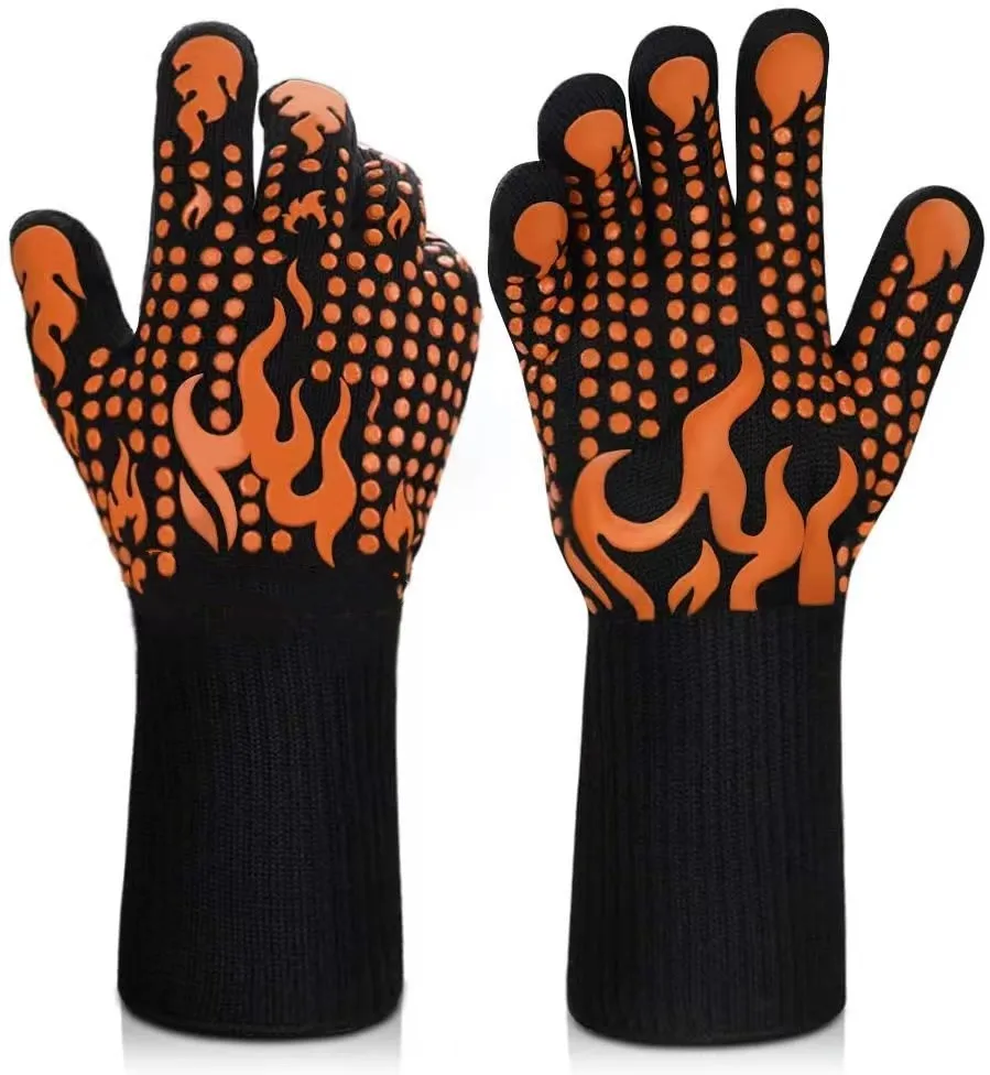 Custom Aramid DEYAN Silicone Kitchen Oven Baking Cooking Fire Proof Grill Heat Resistant Gloves BBQ Gloves