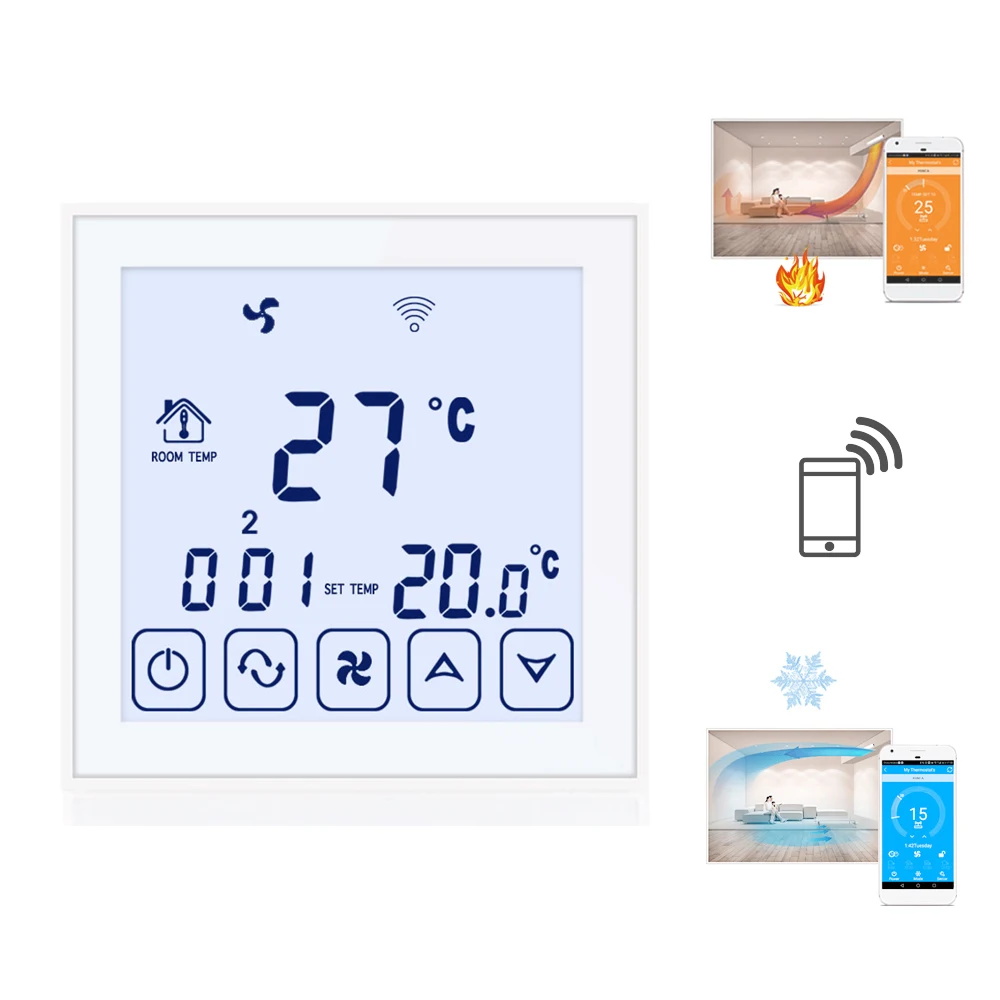 fcu fan coil 2 pipe touchscreen HVAC WIFI hotel room thermostat