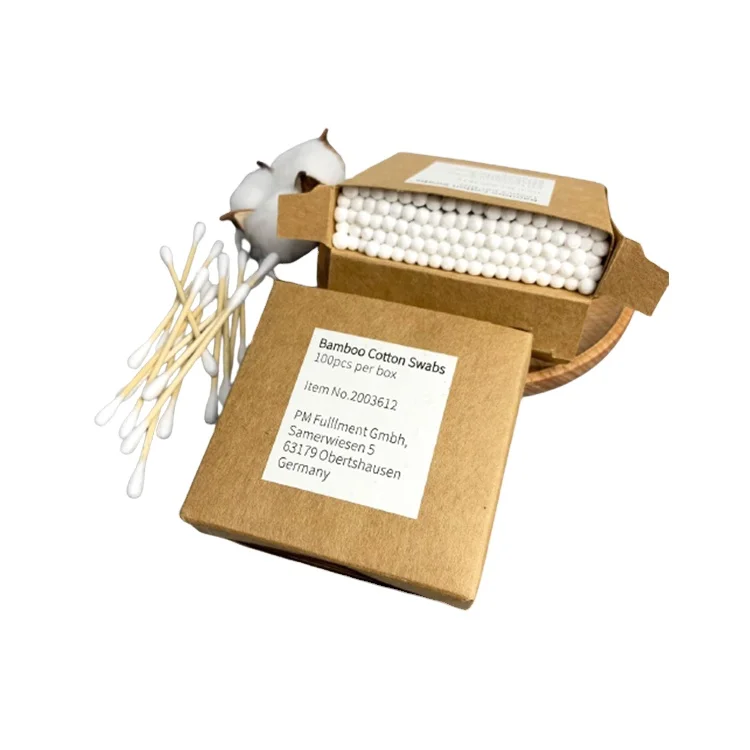 Bamboo Qtips Cotton Swabs With Wooden Sticks Q Tips For Ears Swabs 100 Count Organic Cotton Buds