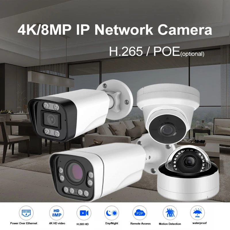 Hot Sales 4K POE IP CCTV  Network Security Camera IP66 Outdoor Waterproof 8MP can be connected NVR