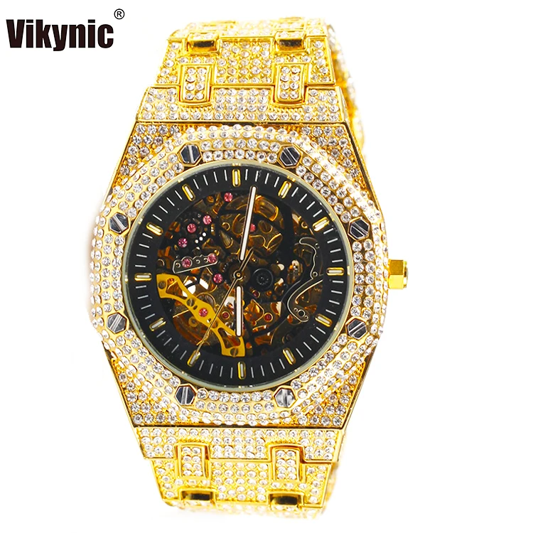 
HIP HOP Stainless Steel Mechanical Watch Waterproof Full Iced Out Watch Diamond Luxury Quartz Watch For male 