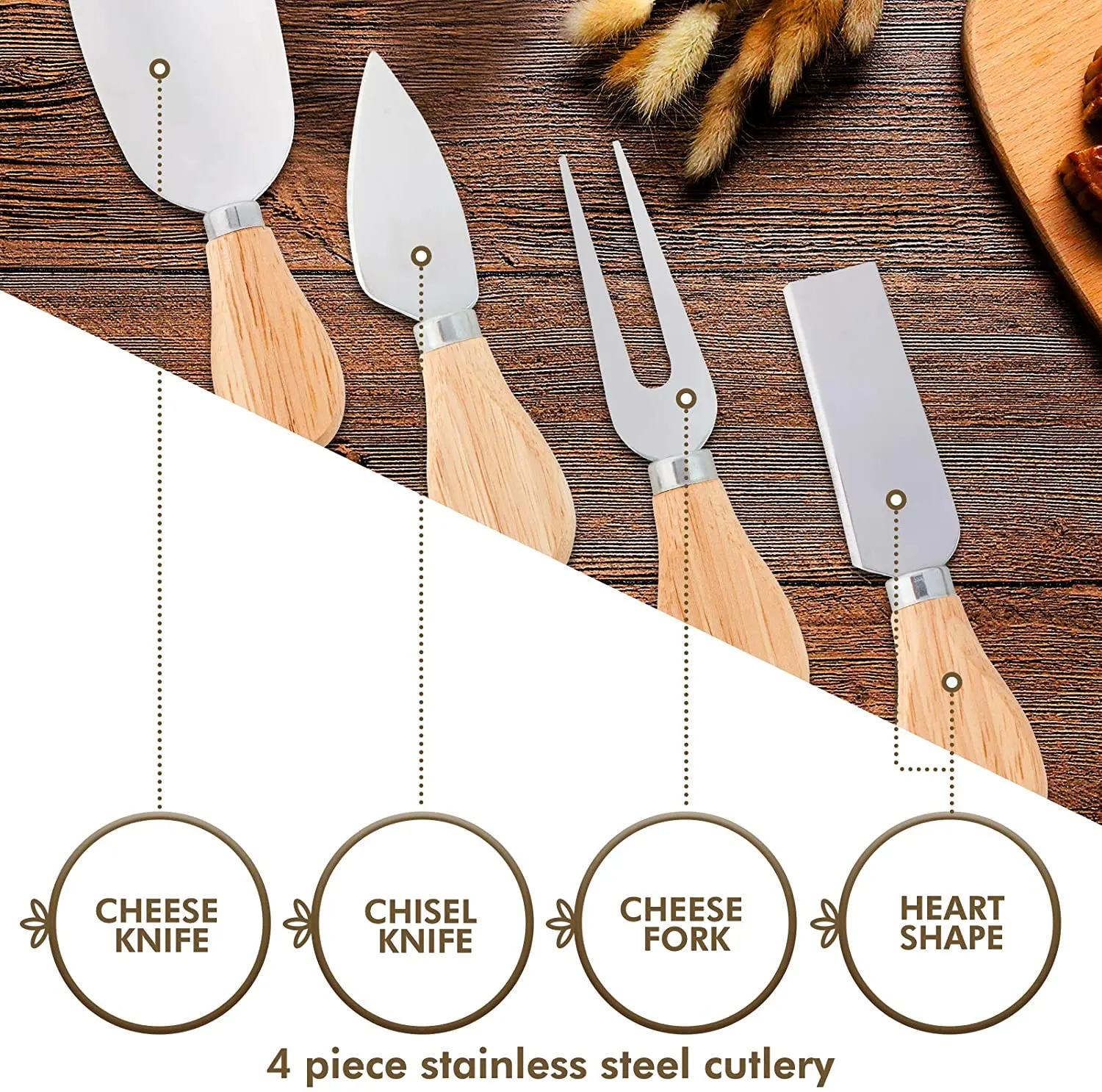 Charcuterie Platter & Serving Tray, Bamboo Cheese Board & Cutlery Set with 2 Slide-Out Drawers and  Knives