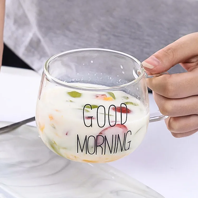 Clear Borosilicate Cereal Milk Cup Reusable Floral Tea Cups Coffe Glass Coffee Mug
