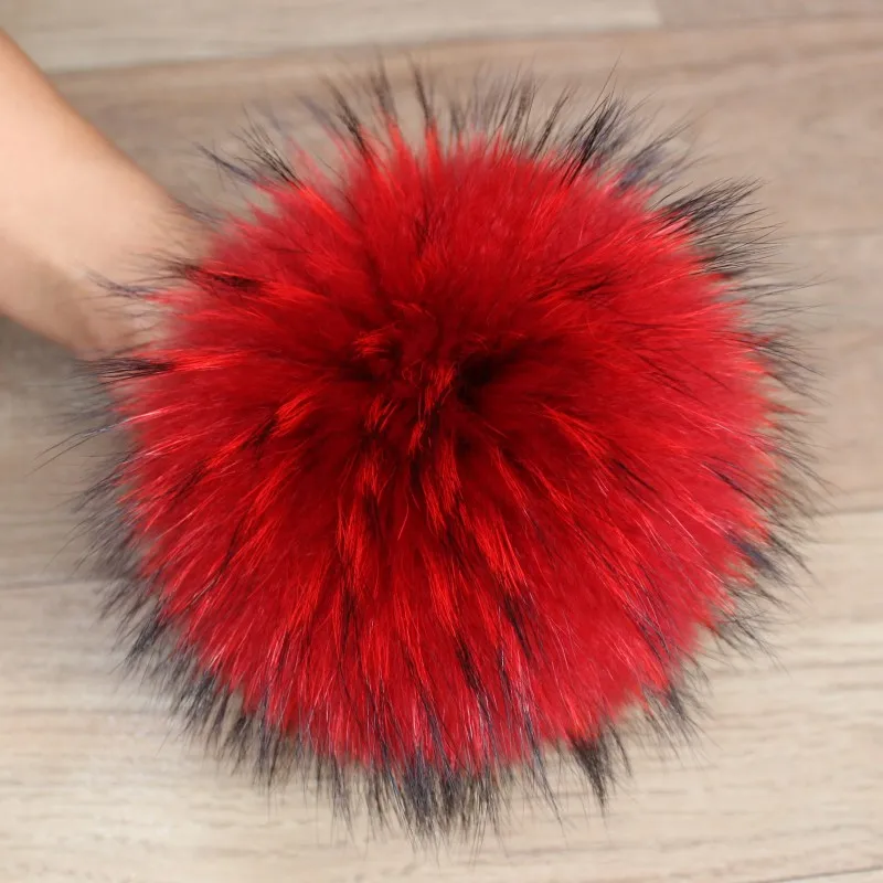XJ Top quality fluffy balls Real raccoon fur pom poms with snap button for beanie hat