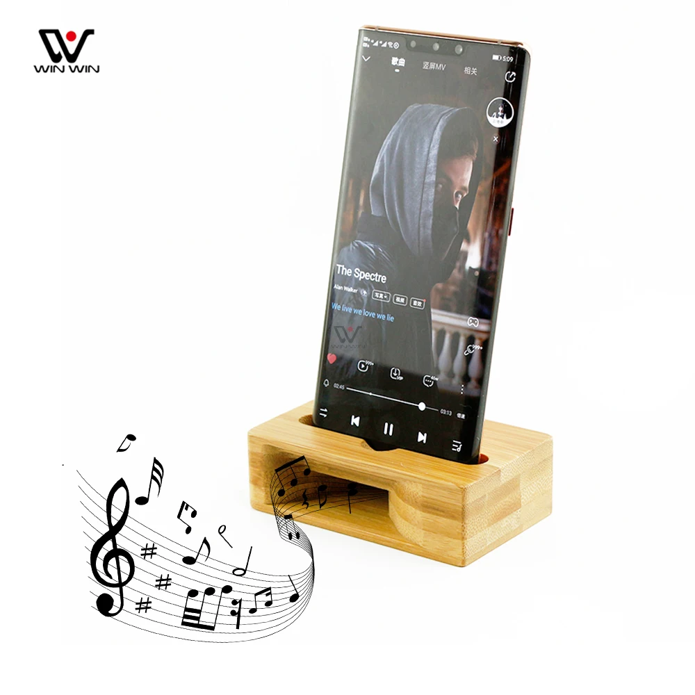 Universal Bamboo Wood Phone  Holder For Desk Custom Logo Sound Amplifier Loud Speaker Stand