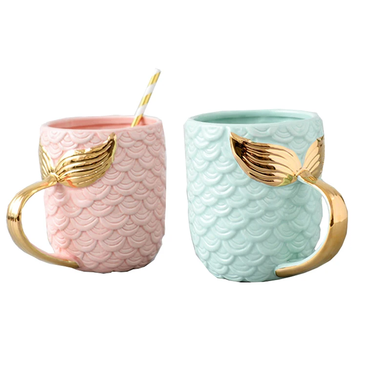 
Creative handmade mermaid shape custom ceramic coffee mug cup with logo 