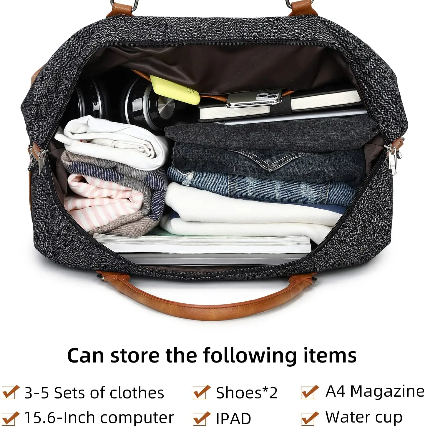 Leather material Canvas Travel Duffel Bag Overnight Weekender Bag Carry Shoulder Bag with Shoes Compartment