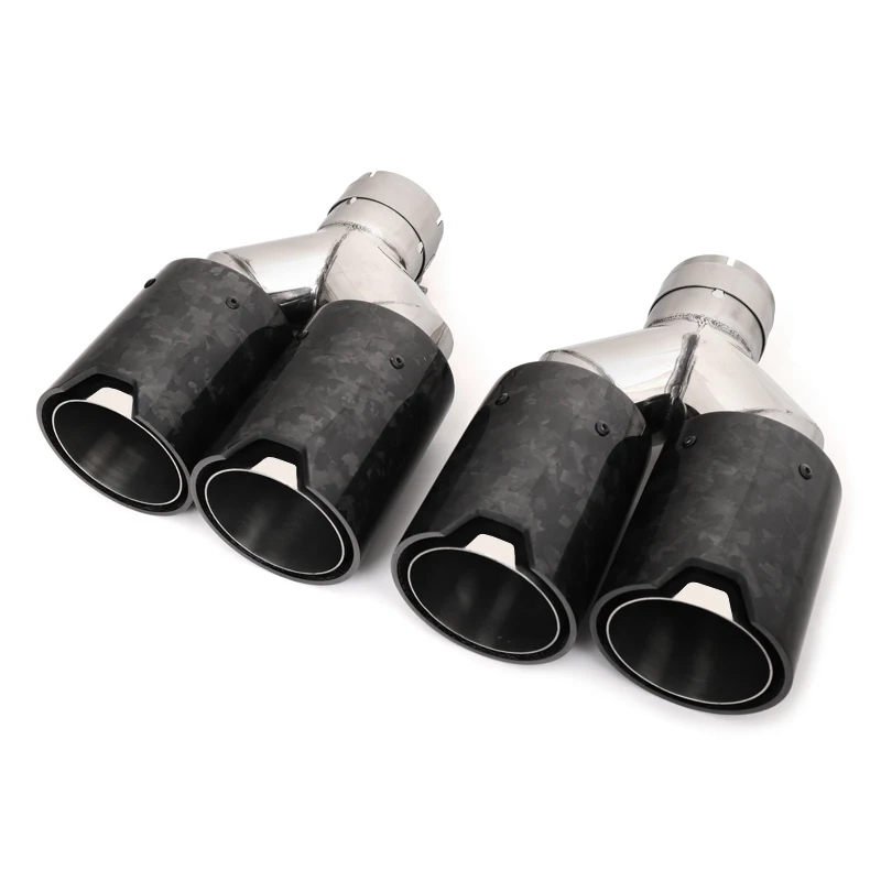 Dual Exhaust Tip Quad Muffler Tip glossy Forged Carbon Fiber Silver Exhaust Pipe Tail Exhaust Muffler Tip For BMW