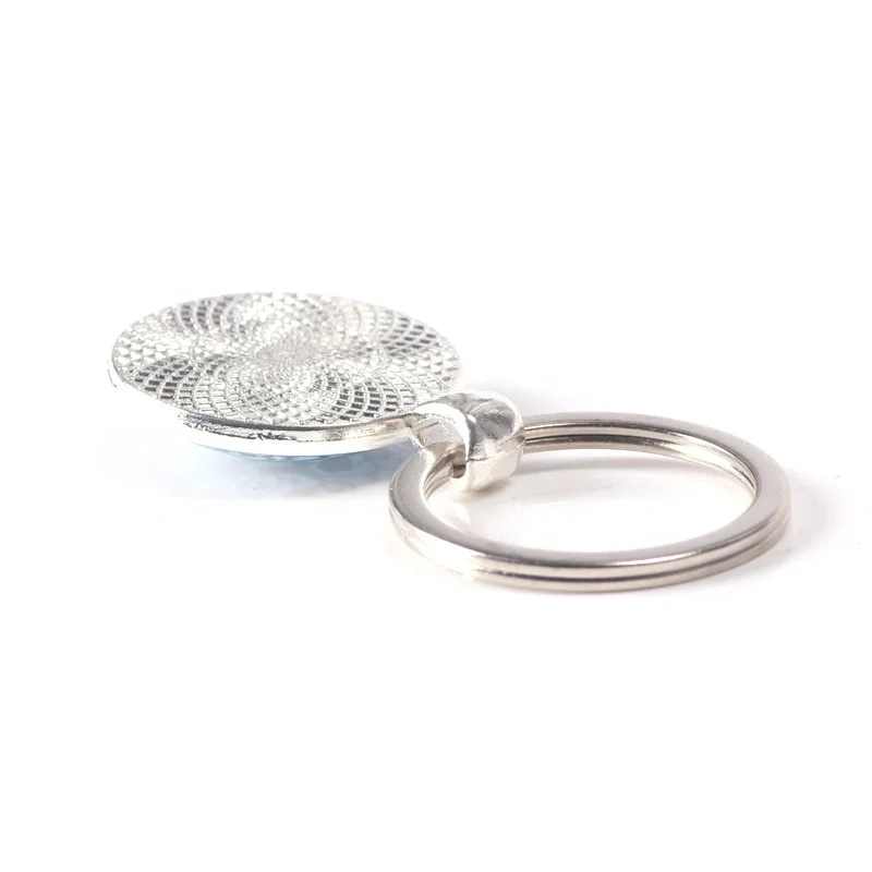 Colored Preserved Flower Metal Backing Single Side Crystal Glass Keychain