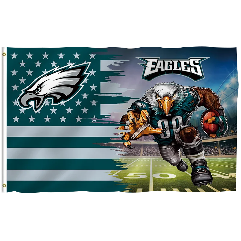 In Stock All  Football Team Flag 3x5ft High Quality Custom Design Philadelphia Eagles Kelly green Fan 100% Polyester Sports Nfl