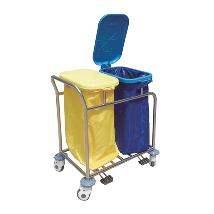 BMT38 Stainless Steel Two-barrel Dirt Cleaning Medical Waste Transport Trolley