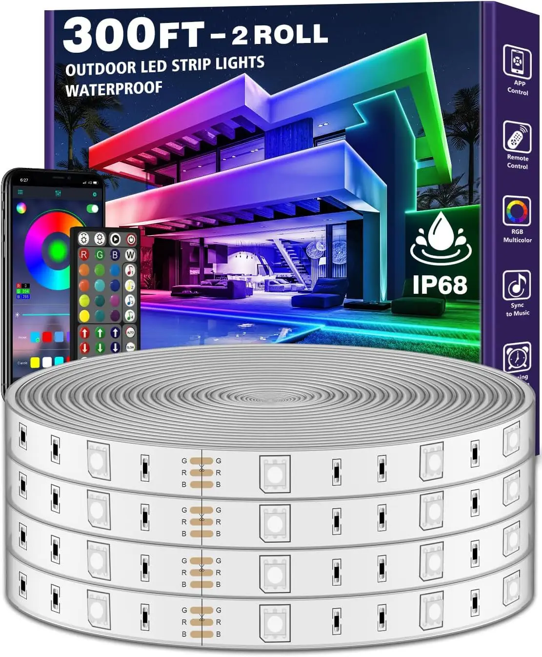Hongshe Wholesale RGB LED Strip Lights Smart Phone & Remote Control Waterproof IP65 Tape Light USB Connectivity 5m Length