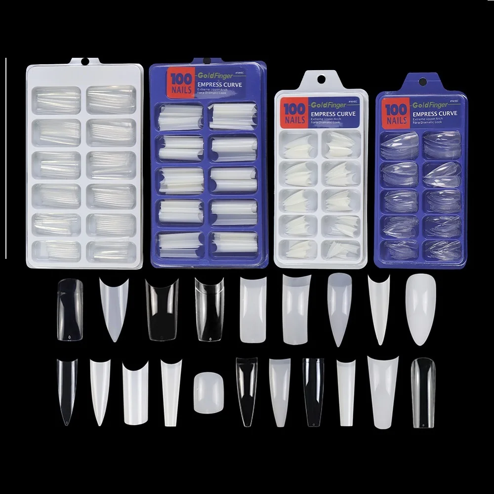 240pcs/box Non C Curve Long Coffin Nail Tips Wholesale Abs  Coffin Square French Acrylic Fake Nail Tips
