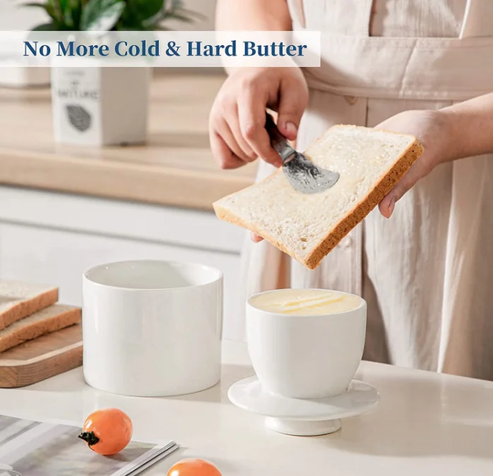 French Butter Crock Dish with Lid for Countertop,Keeper Container with Water Line, Perfect for West or East Coast Butter