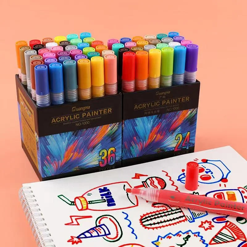 Wholesale 4 12 24 36 colorful acrylic painter Pen Set OEM Customized Art marker private Logo Packing for window/wood