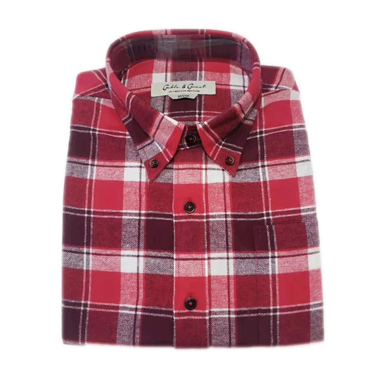
100% cotton square collar chest pocket men long sleeve plaid shirt 