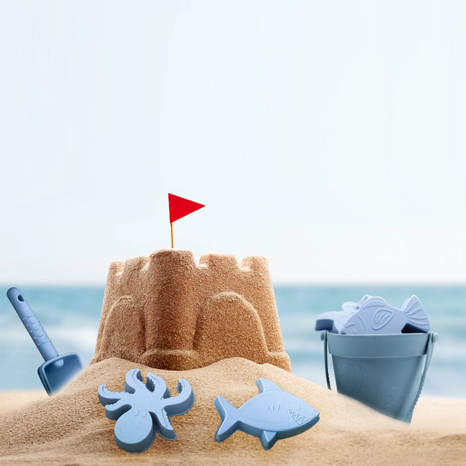 2022 Customized Summer Toys Bucket New Popular Round Shape Plastic Beach Bucket sand bucket Silicone Beach toy beach & sand toys