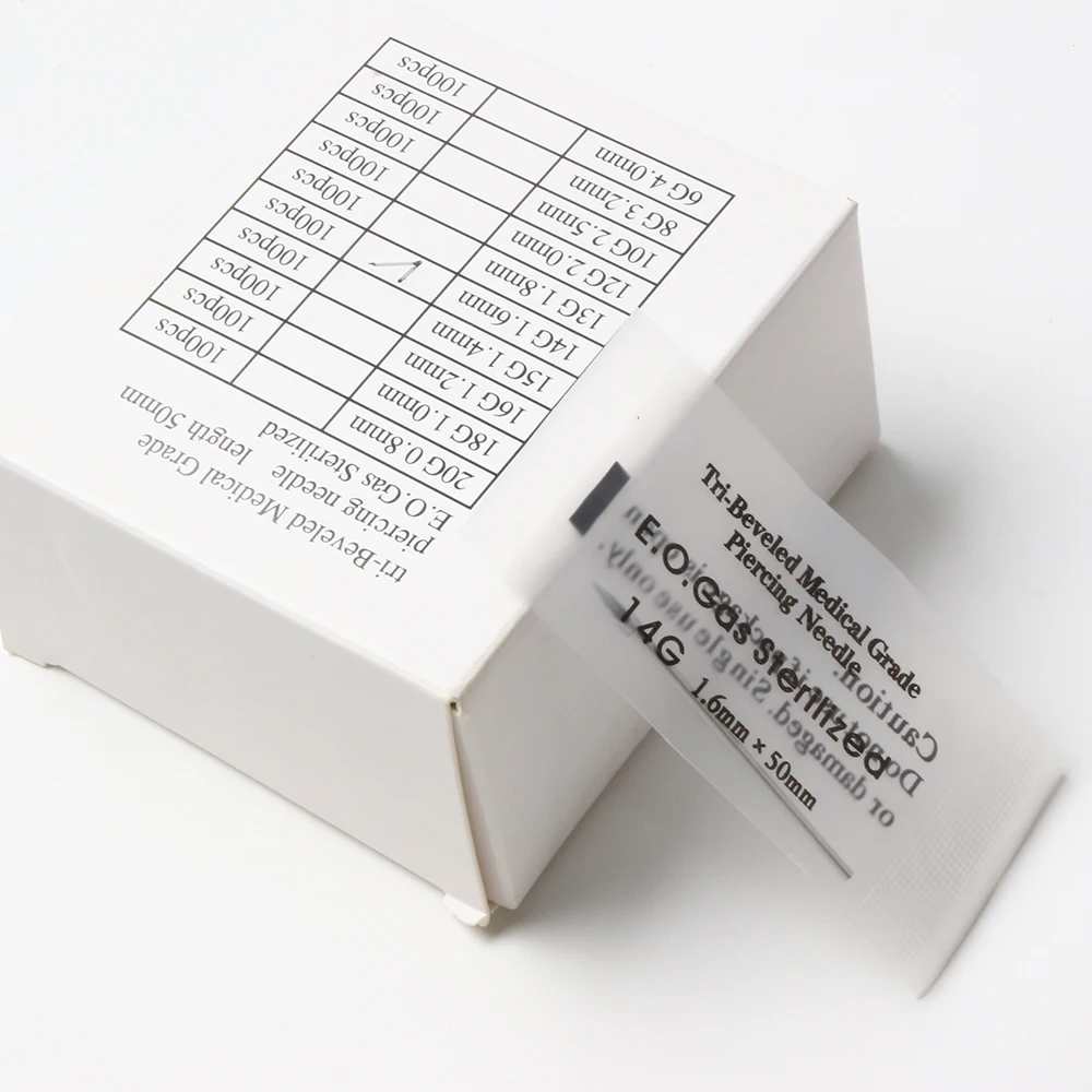 100Pcs 12G 13G 14G 16G 18G 20G Body Piercing Needles Disposable Professional Piercing Needles for Body Ear Navel Nose Lip Nipple