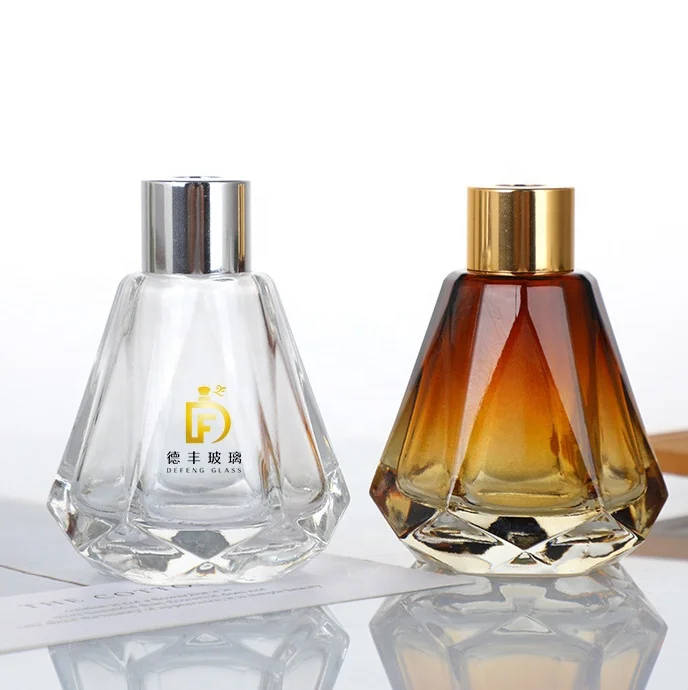 Unique Luxury 60ml 2oz Decorative Glass Bottle with Gold Lid Empty Reed Diffuser for Cosmetic Use