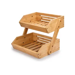 2 tier bamboo natural fruit storage basket/ wedding wooden fruit basket decoration