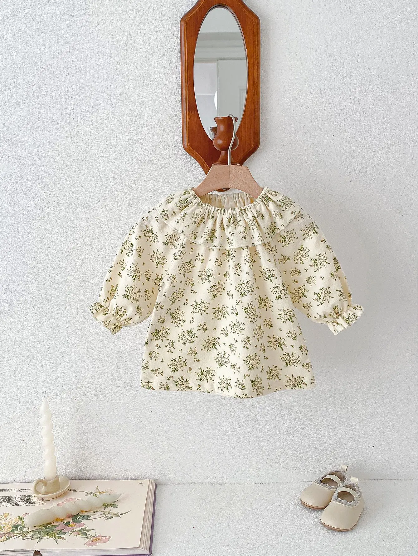 Spring Girls Ruffle Flower Top Baby Long Sleeve Lotus Collar T-Shirt Floral Base Shirt Doll Collar Top