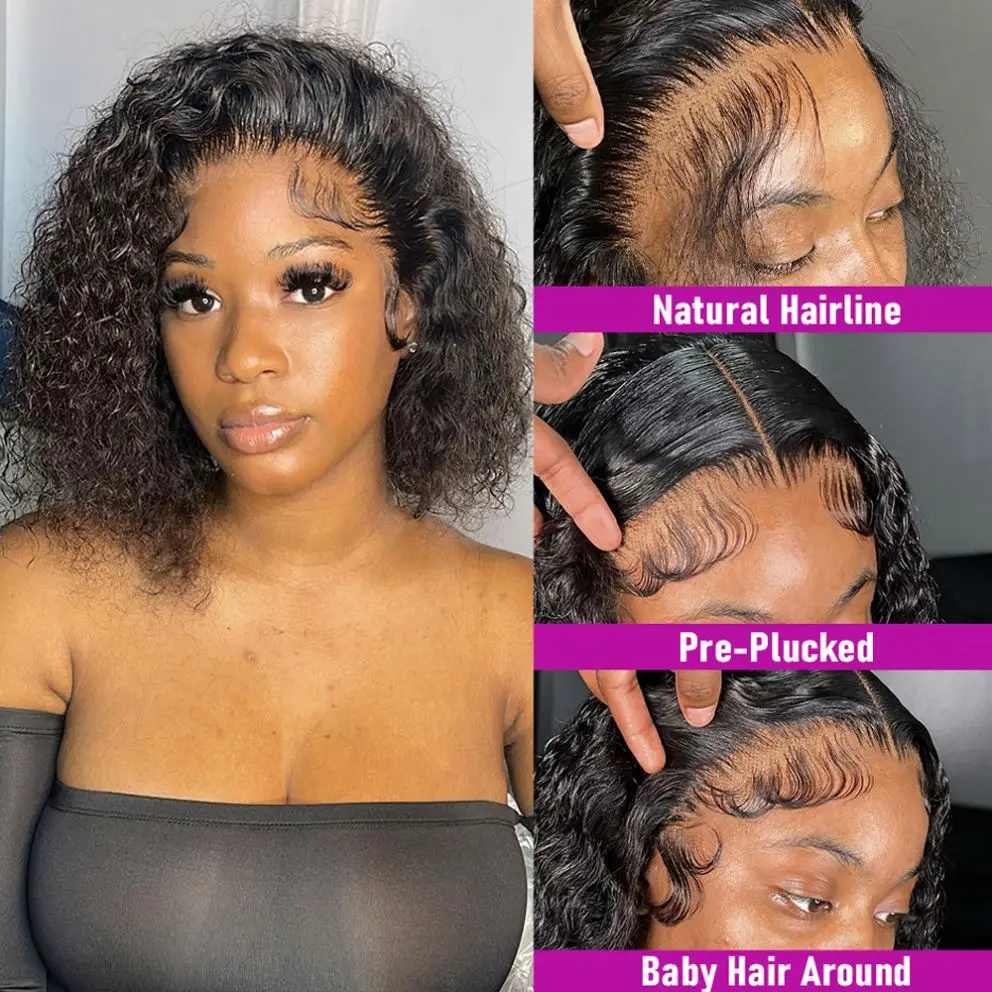 Raw Indian Virgin Afro Kinky Curly Short Bob Wigs Human Hair Lace Front Wig Transparent Full Hd Lace Frontal Wig For Black Women