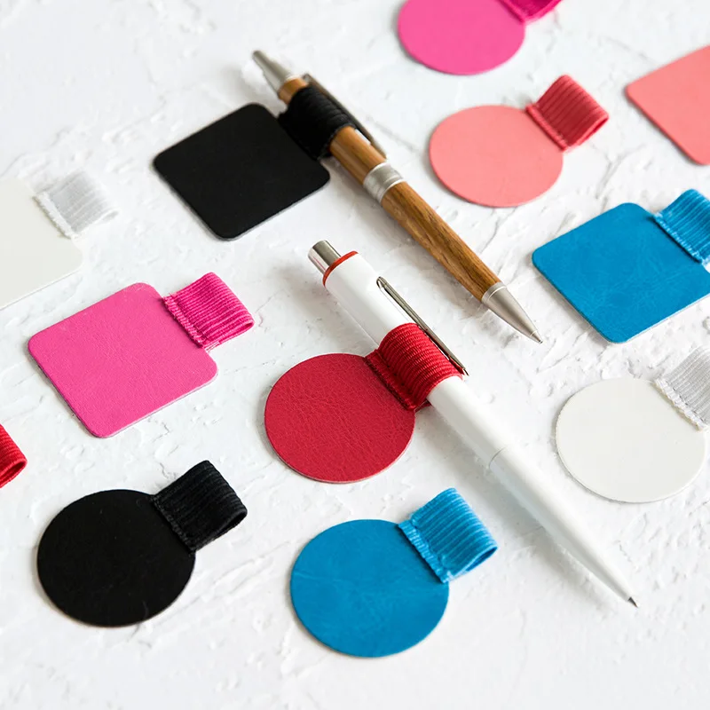 wholesales custom Self-Adhesive leather elastic loop clip pen holder travel  budget binder notebook planner pencil accessories