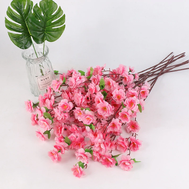 artificial peach blossom stem fake plum blossom silk cherry blossom branch for wedding home decoration