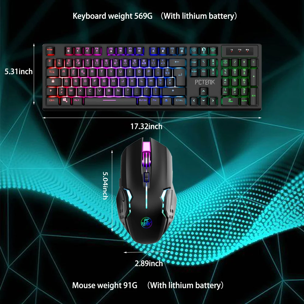 PCTENK XD82R professionals LED wired gaming keyboard and mouse combo backlit full size for gamer desktop mouse keyboard set