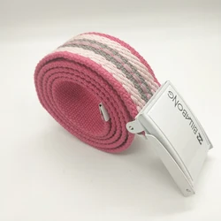 High quality fabric pink thick canvas belt white metal buckle single-side jump point belt manufacturers direct sale