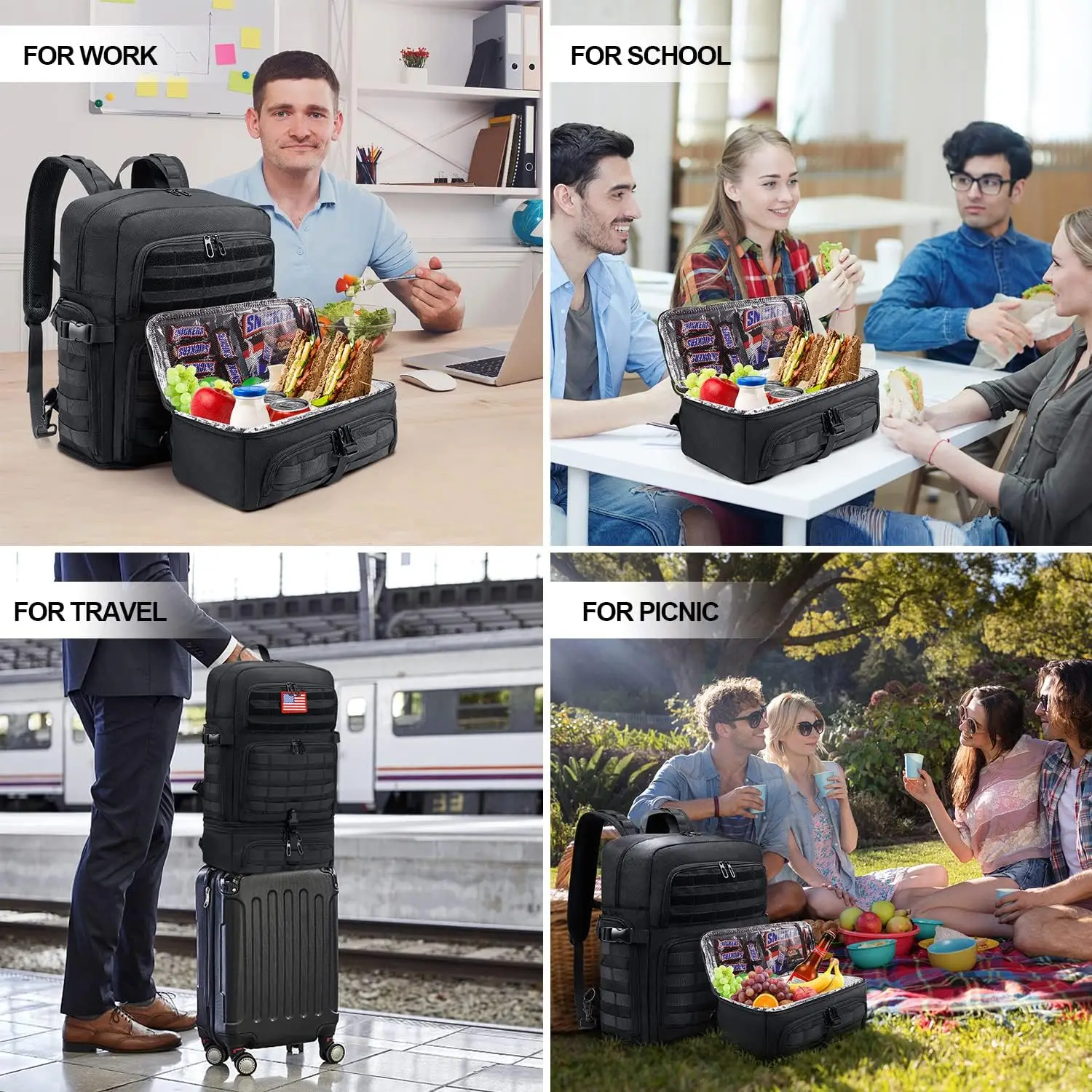 Custom Tactical Meal Prep Backpack Fitness Insulated Lunch Backpack Lunch Rucksack with Molle Heavy Duty Hydration Backpack