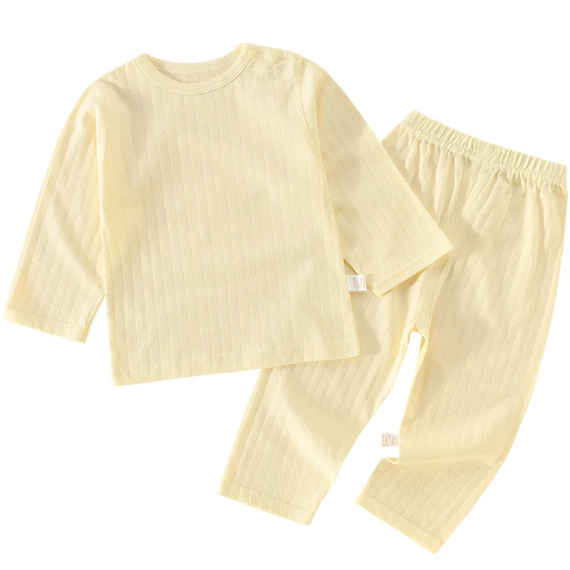 Home Clothes 100% Cotton Pure Color Shirt and Pants Baby Sleepwear Set Kids Pajamas